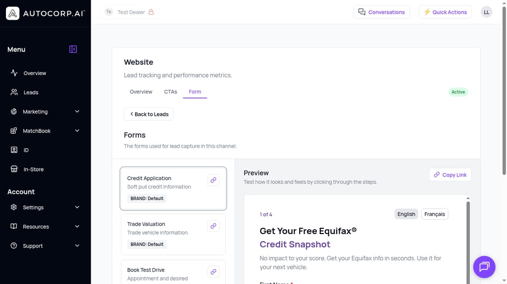 AVA Credit soft-pull form preview with Equifax branding